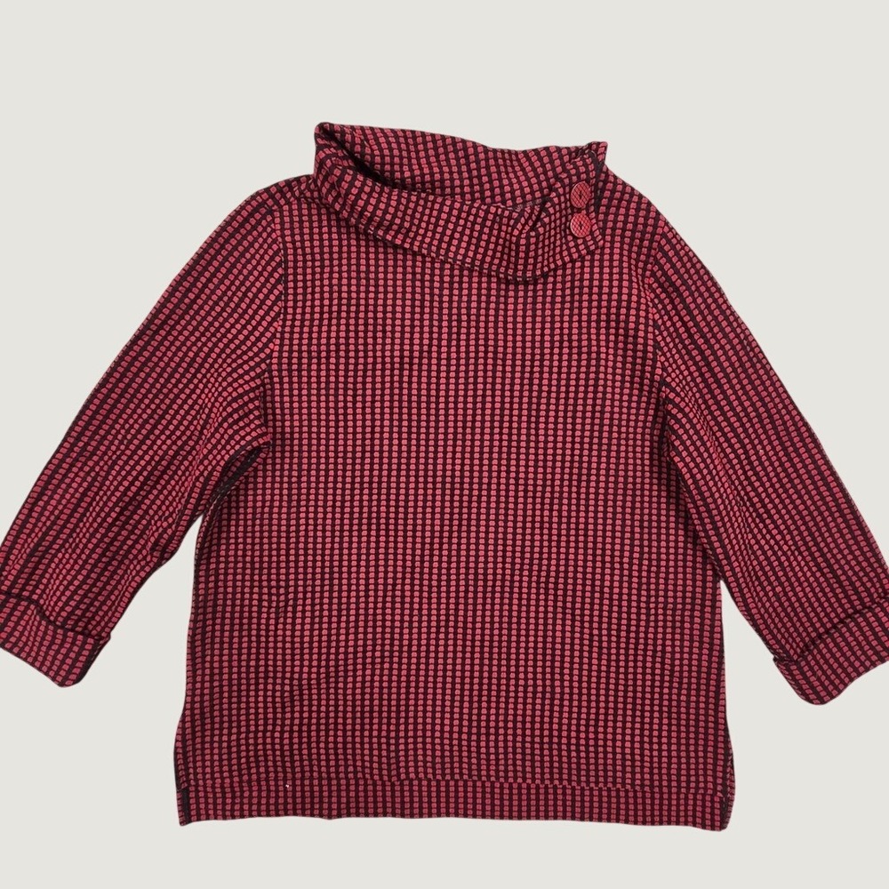 Habitat Cowl Neck Top Womens Large Red Black Grid Textured Button Lagenlook